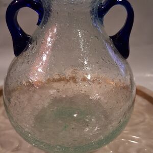 Blue-Handled Bubble Glass Vase - Home Accents Decor